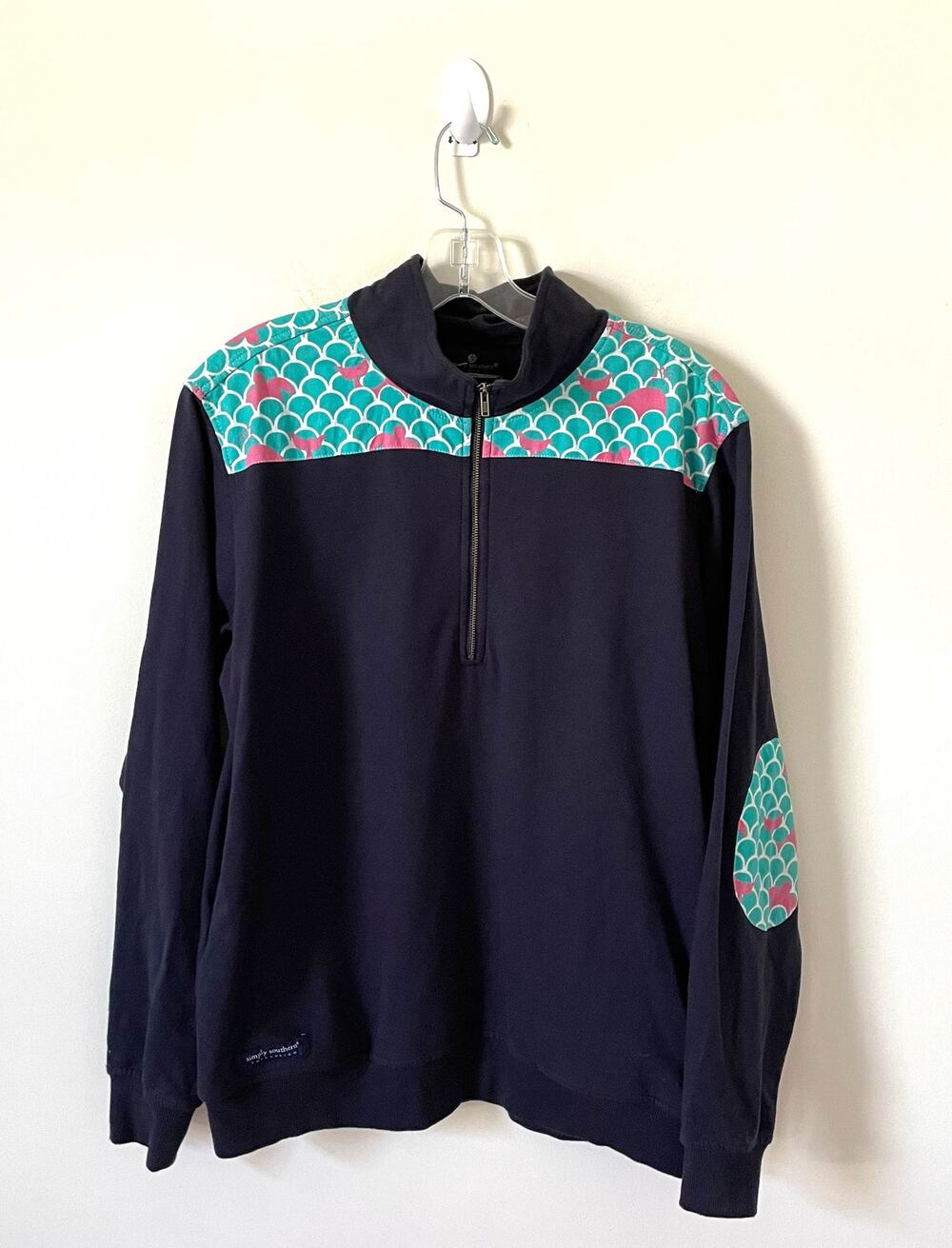 Simply Southern Turtles Whale Quarter Zip Pull Over Long Sleeve Shirt Blue Small